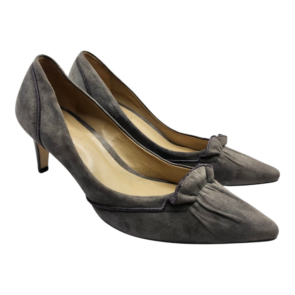 Gray Suede Bow Pointed Toe Heels Pumps 3" Heel Women's Size 8B Made in Brazil